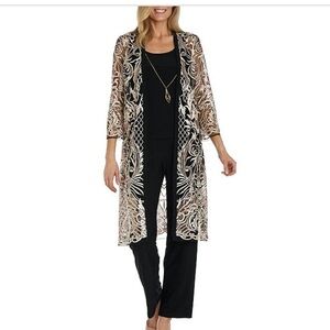 R & M Richards Black and Cream Lace Jumpsuit